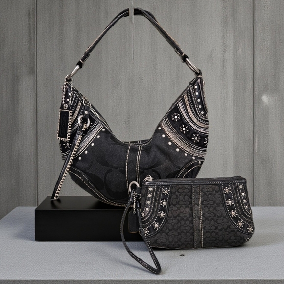 Coach Mia 2006 RARE & Vintage Black & Silver Hobo Set - Picture 12 of 13